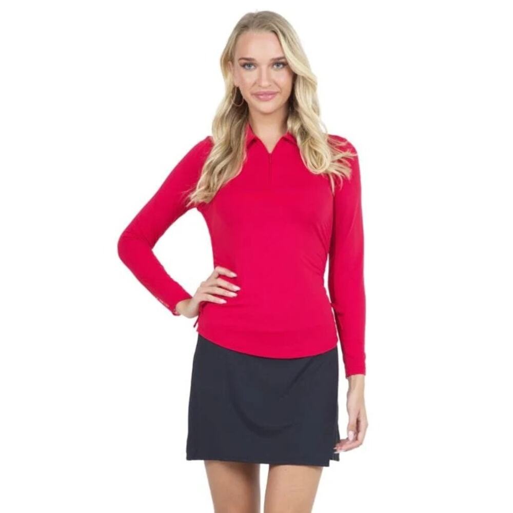 IBKUL Red Polo Top Size S Long Sleeve Women's Golf Pickleball 1/4 Zip Collared